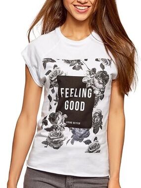 Two Oodji Feeling Good White Cotton Short Sleeve Graphic Tees